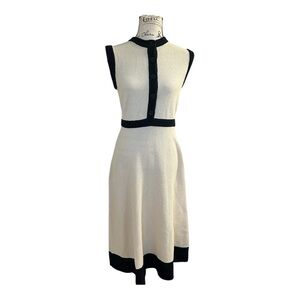 Boden White w/ Navy Crochet Trim Knitted Sweater Fit & Flare Midi Dress Sz US 4